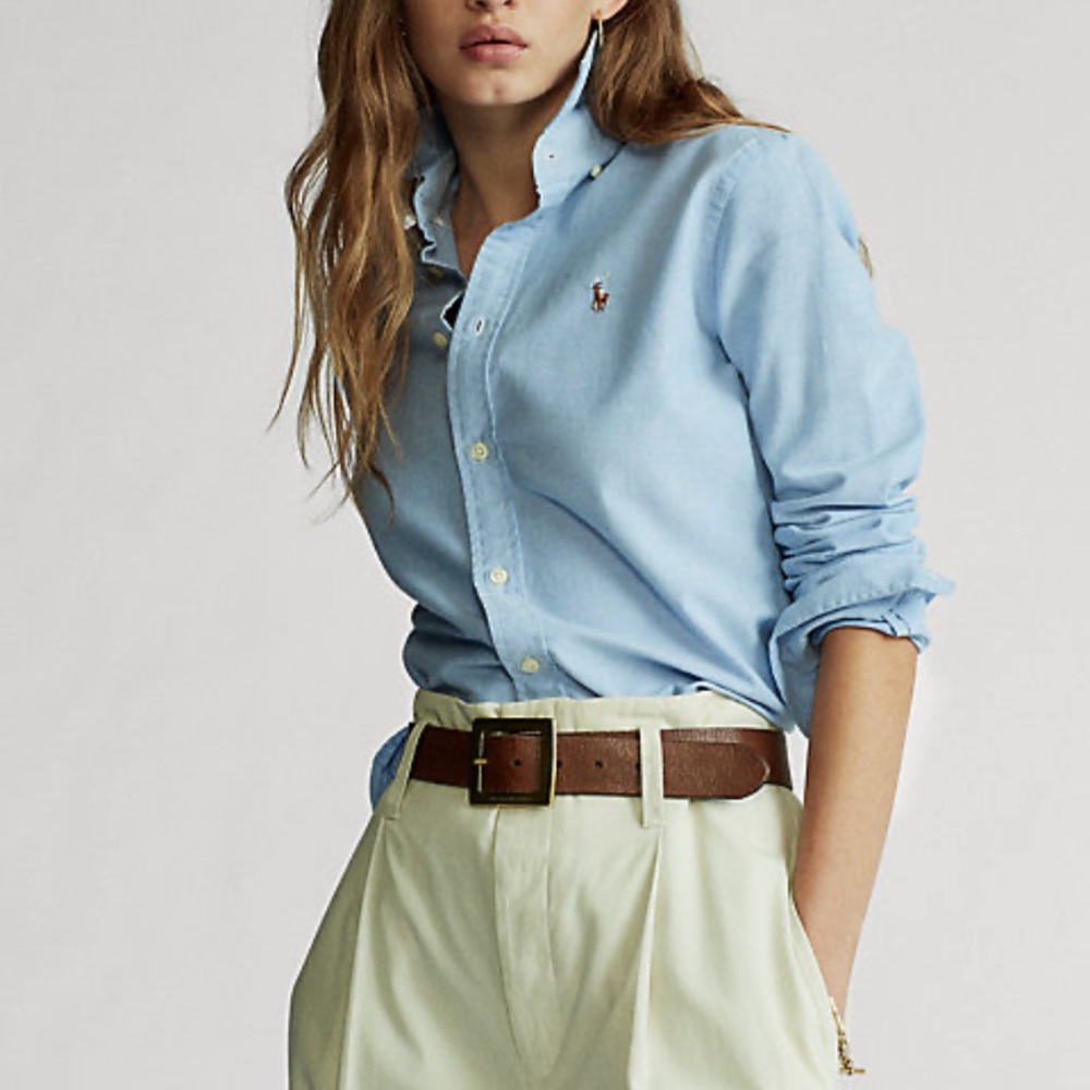 Ralph Lauren White Custom Fit Cotton Oxford Shirt